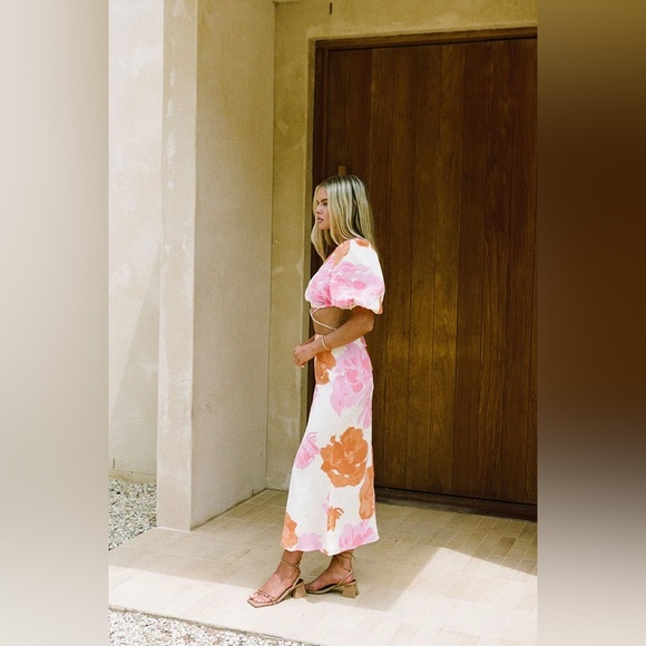 Sabo Bailee‎ Puff Top Women's Size Medium Solstice Pink Floral Wrap Tie NWOT - Picture 8 of 13